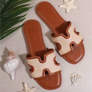 Brown and Cream Women's Sandals